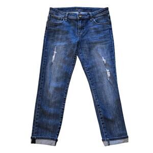 KFTK Catherine Boyfriend Jeans Size 4 Dark Wash Stretch Denim Distressed Crop